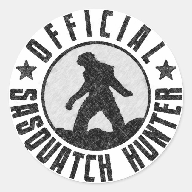 Official Sasquatch Hunter - Bigfoot in B/W Grunge Classic Round Sticker (Front)