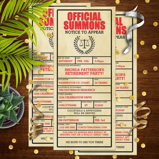 Official Summons Retirement Party Invitations (Creator Uploaded)