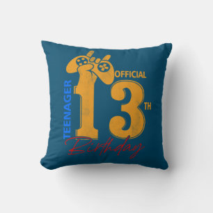 Official Teenager 13 Years Old 13th Birthday Gamer Throw Pillow