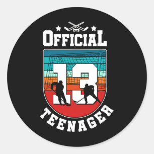 Official Teenager 13th Birthday 13 Year Boy Hockey Classic Round Sticker