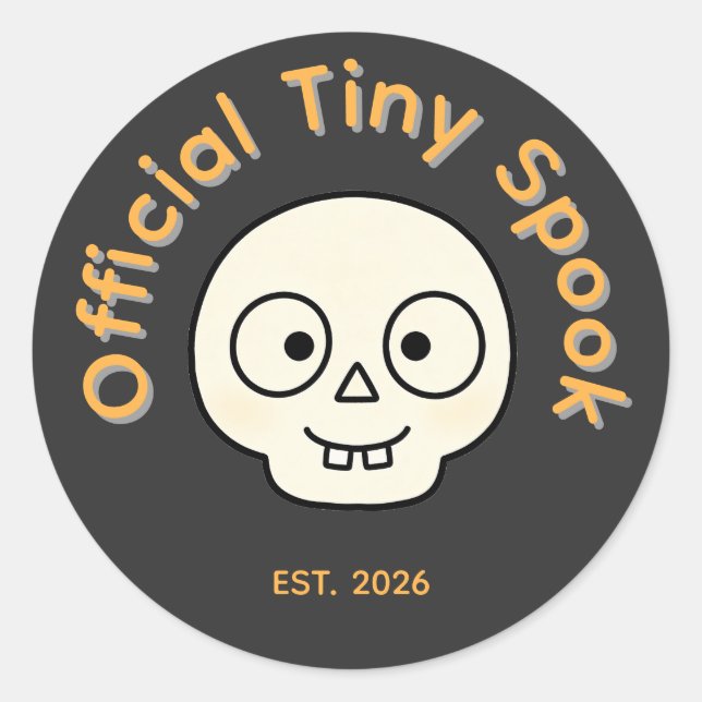 Official Tiny Spook Skeleton Halloween Party Favou Classic Round Sticker (Front)