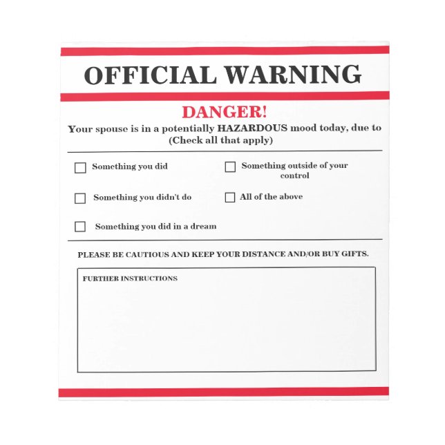 Official Warning Notepad (Front)