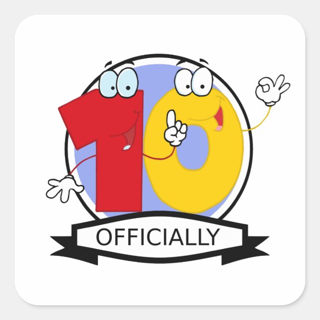 Officially 10 Birthday Banner Square Sticker (Front)