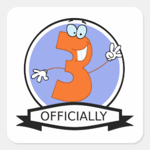 Officially 3 Birthday Banner Square Sticker