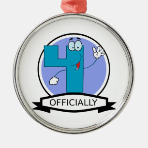 Officially 4 Birthday Banner Metal Ornament