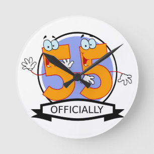 Officially 55 Birthday Logo Round Clock