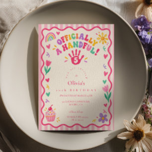 Officially a Handful Pink Fifth Birthday Invitation