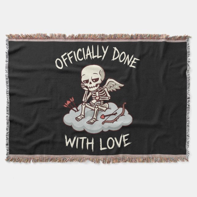 Officially Done With Love Skeleton Cupid Design Throw Blanket (Front)