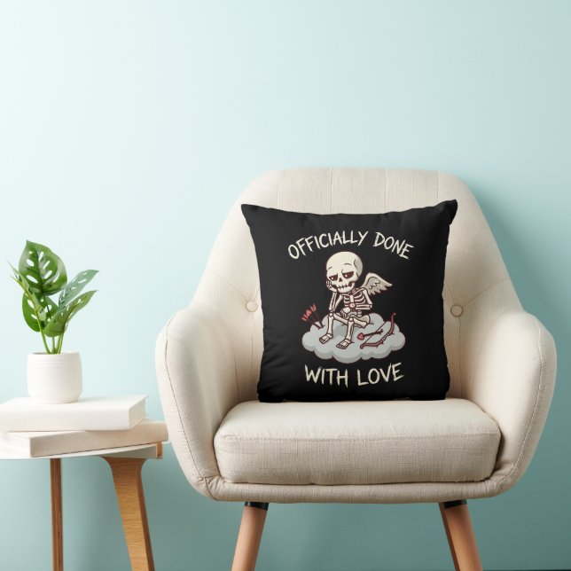 Officially Done With Love Skeleton Cupid Design Throw Pillow (Chair)