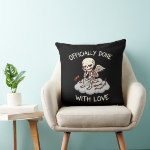 Officially Done With Love Skeleton Cupid Design Throw Pillow
