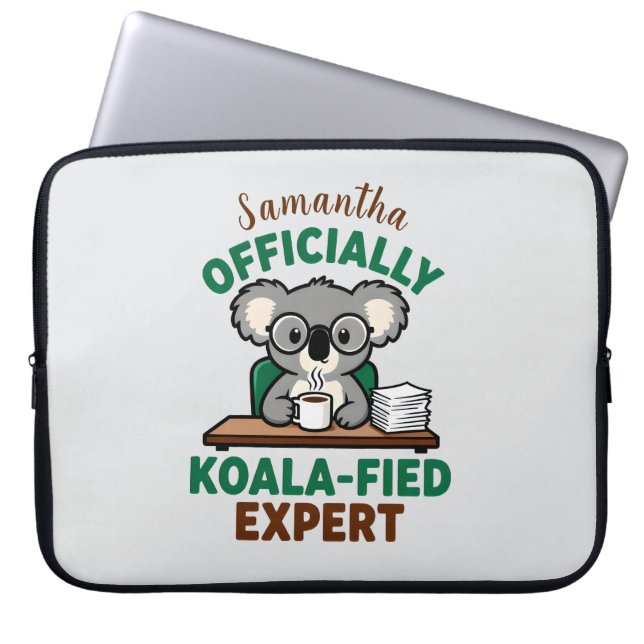 Officially Koala-fied Expert Funny Coffee Pun Laptop Sleeve (Front)