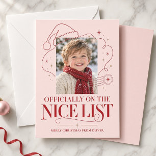 Officially on the Nice List Pink Christmas Photo Holiday Card