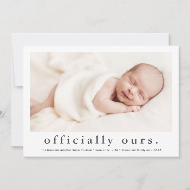 Officially Ours Minimal Photo Adoption Announcement (Front)