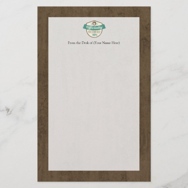 Officially Retired, 100 Percent Vintage Retirement Stationery (Front)