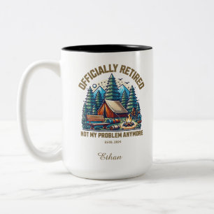 Officially retired, Custom name and date camping Two-Tone Coffee Mug