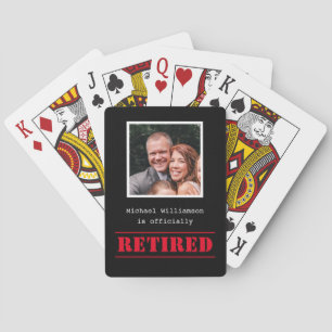 Officially retired, custom name gift black and red playing cards