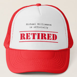 Officially retired, custom name gift red trucker hat