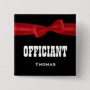 OFFICIANT Wedding Custom Name V02L RED 2 Inch Square Button