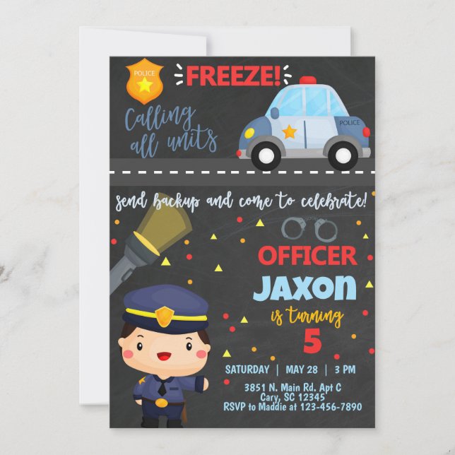 Officier de police garçon invitation d'anniversair (Devant)