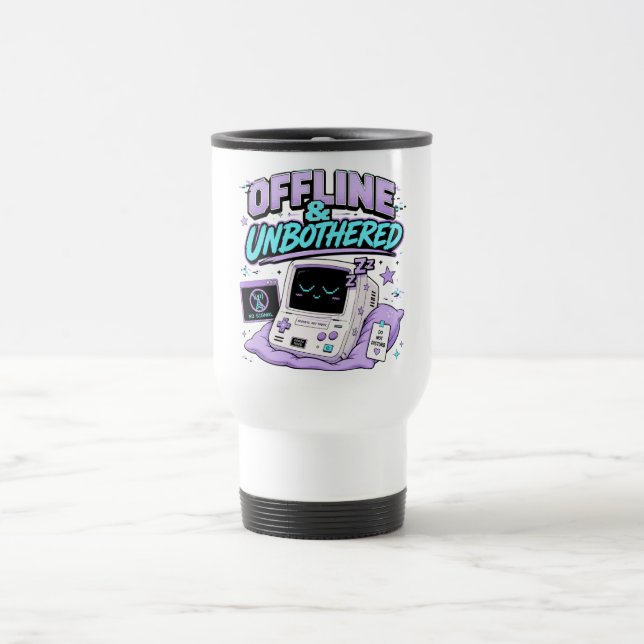 Offline And Unbothered Retro Sticker Travel Mug (Center)