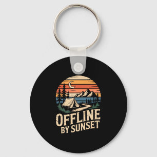 Offline by sunset retro camping mountain adventure keychain