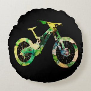 Offroad Downhill Sport Xtreme Watercolor Art Round Pillow