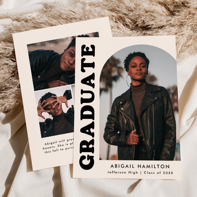 Offset Arch Cream 4 Photo Graduation Announcement (Creator Uploaded)