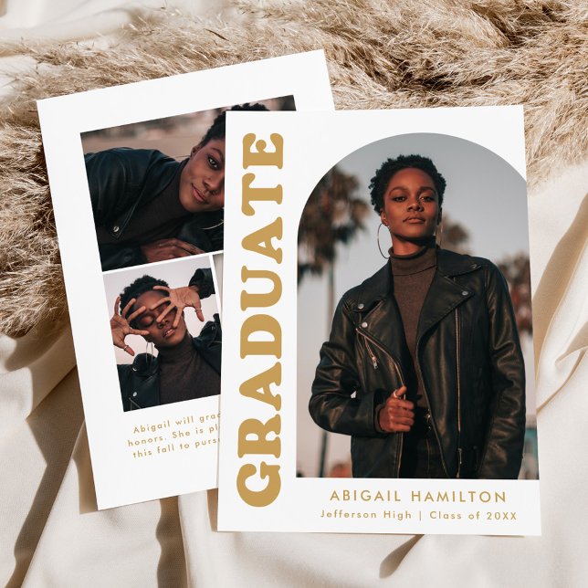 Offset Arch Gold 4 Photo Graduation Announcement (Creator Uploaded)