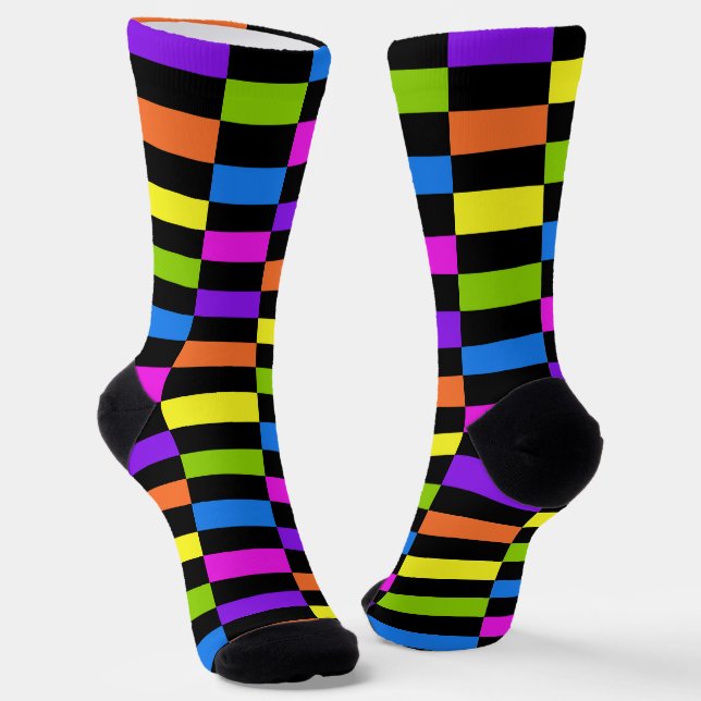 Offset Blocks, Black and Bright Colours Geometric  Socks (Angled)