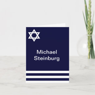 Offset Blue Bar Mitzvah Personalized Thank You Card