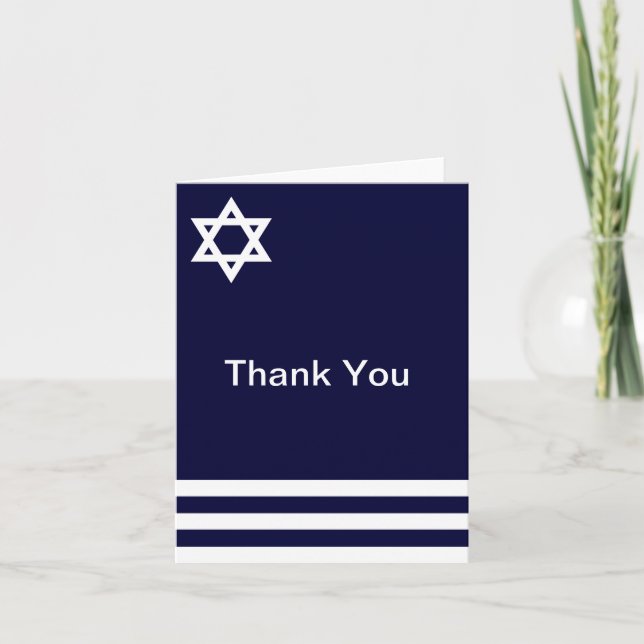 Offset Blue Bar Mitzvah Thank You Card (Front)