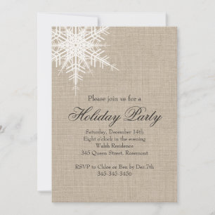 Offset Burlap Snowflake Holiday Party Invitation