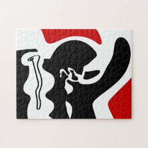 Offset Chamber: Abstract Black, White & Red Jigsaw Puzzle