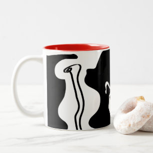 Offset Chamber: Abstract Black, White & Red Two-Tone Coffee Mug
