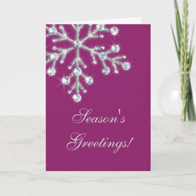 Offset Crystal Snowflake Holiday Card (magenta) (Front)