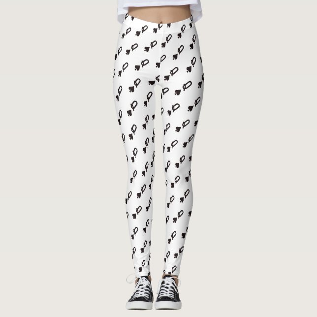 offset diagonal queen of spades design white leggings (Front)