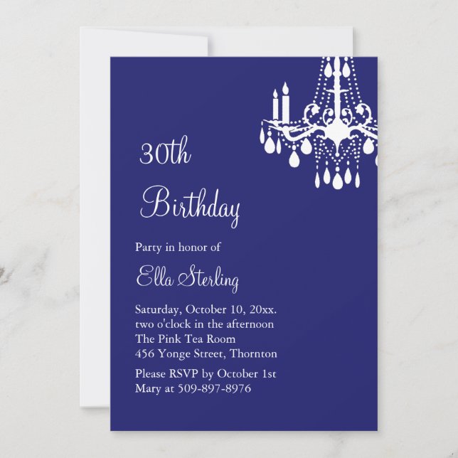 Offset Grand Ballroom Birthday Invitation (indigo) (Front)