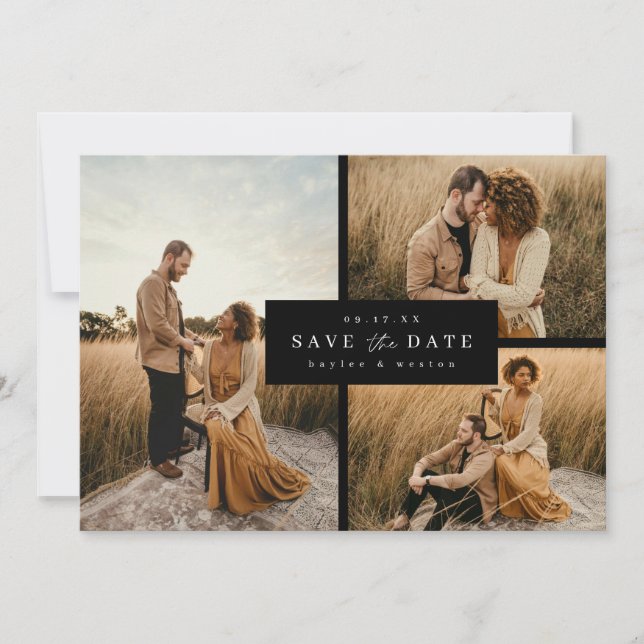 Offset Grid Save the Date Photo Card Announcement (Front)