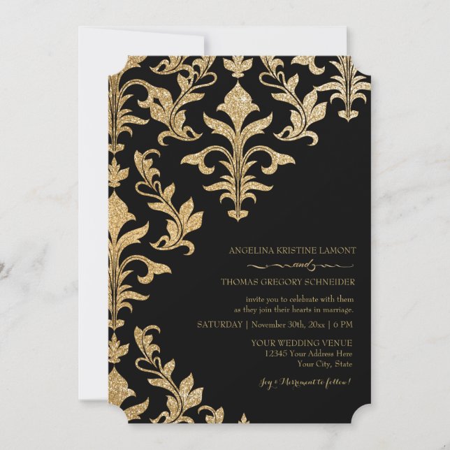 Offset moderne Mariage damassé Invitations Faux Go (Devant)