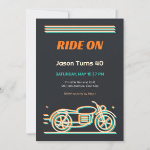 Offset Neon Motorcycle 40th Birthday Invitation