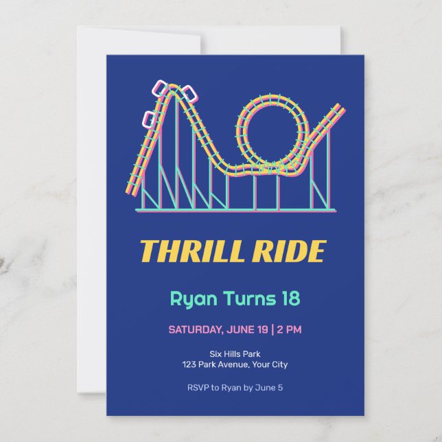 Offset Roller Coaster 18th Birthday Invitation (Front)