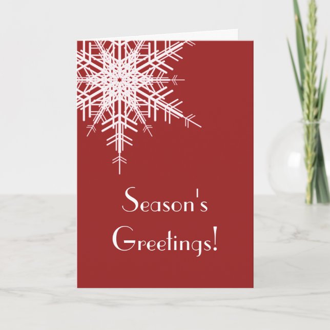 Offset Snowy Red Snowflake Holiday Card (Front)