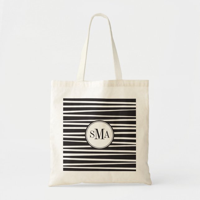 Offset Stripes Monogram Personalized Tote Bag (Front)