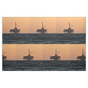 Offshore Oil Gas Rig Night Print Fabric  9"Square