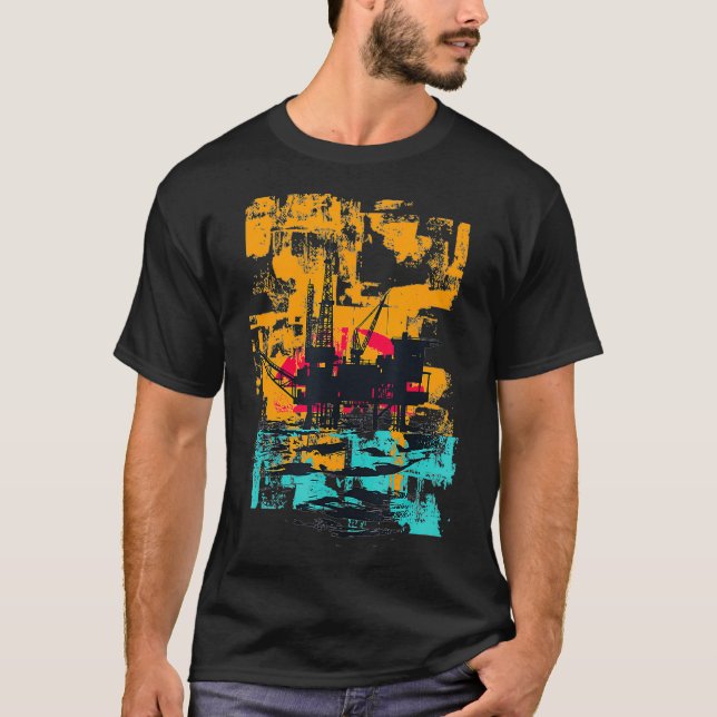 Offshore Oil Rig Oilfield Worker Retro T-Shirt (Front)