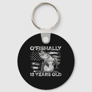 Ofishally 13 Year Old Shirt 13th Birthday Fishing Keychain