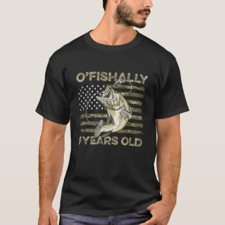 Ofishally 9 Year Old 9th Birthday US Flag Fishing T-Shirt