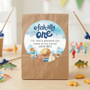 Ofishally One Fishing Boy 1st Birthday Thank you Classic Round Sticker