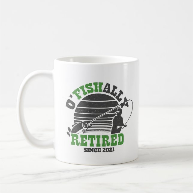 Ofishally Retired Fishing Retirement Gift Green Coffee Mug (Left)
