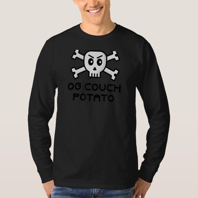 Og Couch Potato Skull And Cross Bone Word Design T-Shirt (Front)